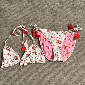 PQ reversible Strawberry Bikini Set with Red Tassels